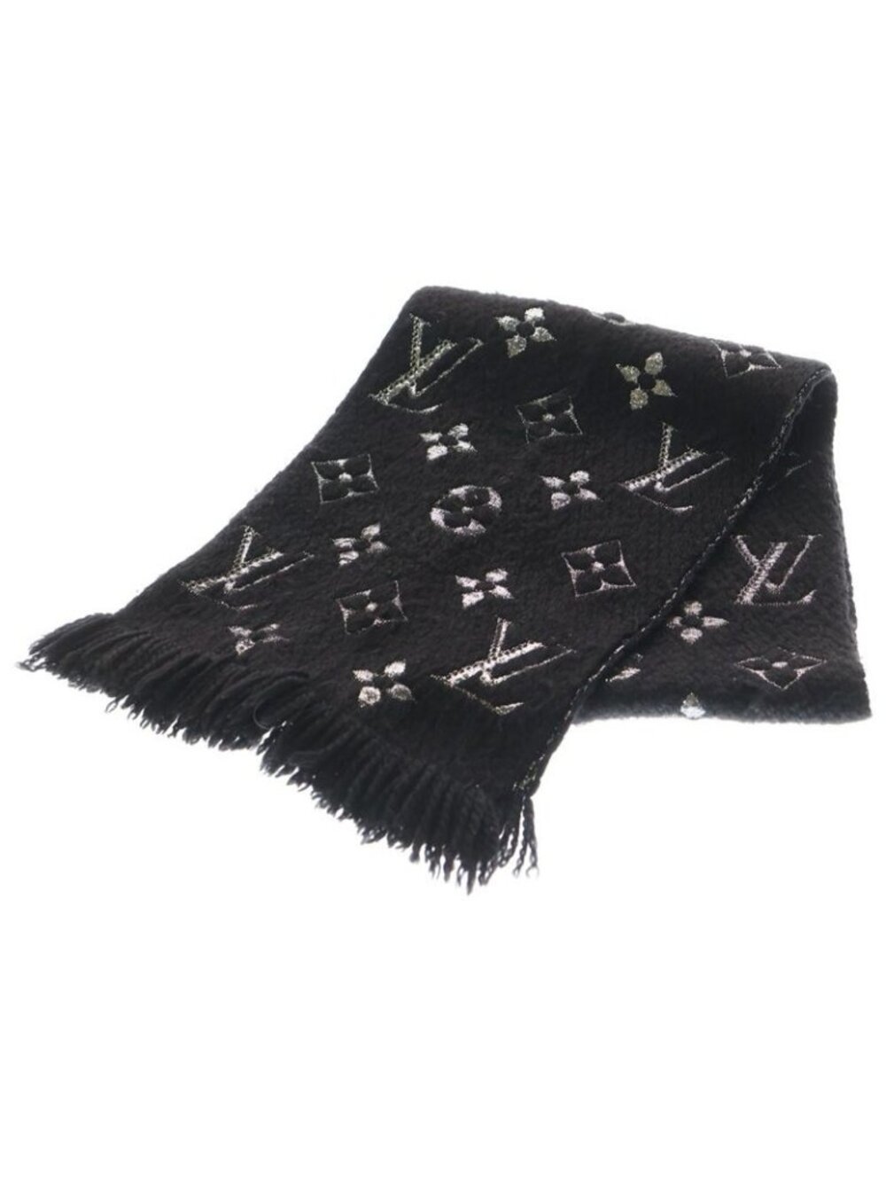 ★SOLD★ Louis Vuitton Monogram Logomania Scarf Shine Fringe Shawl Black - Picture 1 of 6